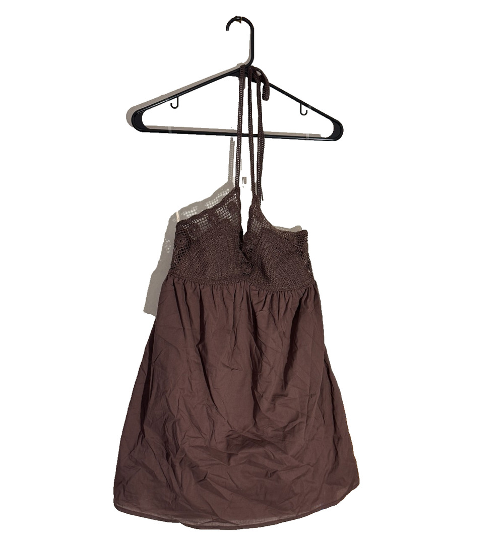 Wild Fable Womens Crochet Babydoll Mini Dress S Dark Brown Boho Casual NWT